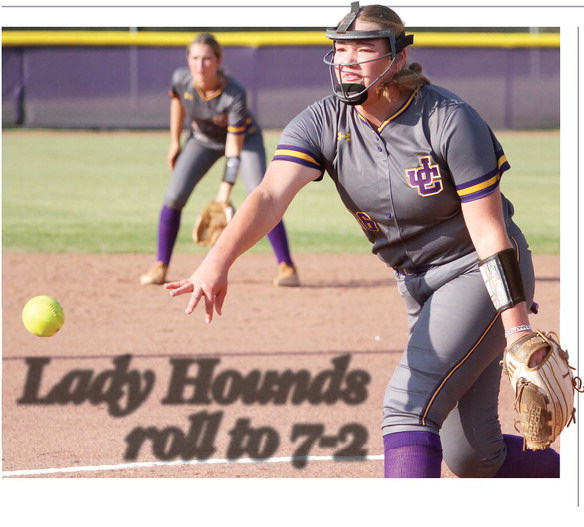 Senior pitcher Ensley Barnes rips the ball toward the plate in last week’s extra-inning win against Union Grove. The Lady Hounds began the week in a three-way tie for second place in the region. SEE FULL COVERAGE IN SPORTS >> PAGE B1 BRAD HARRISON/Staff