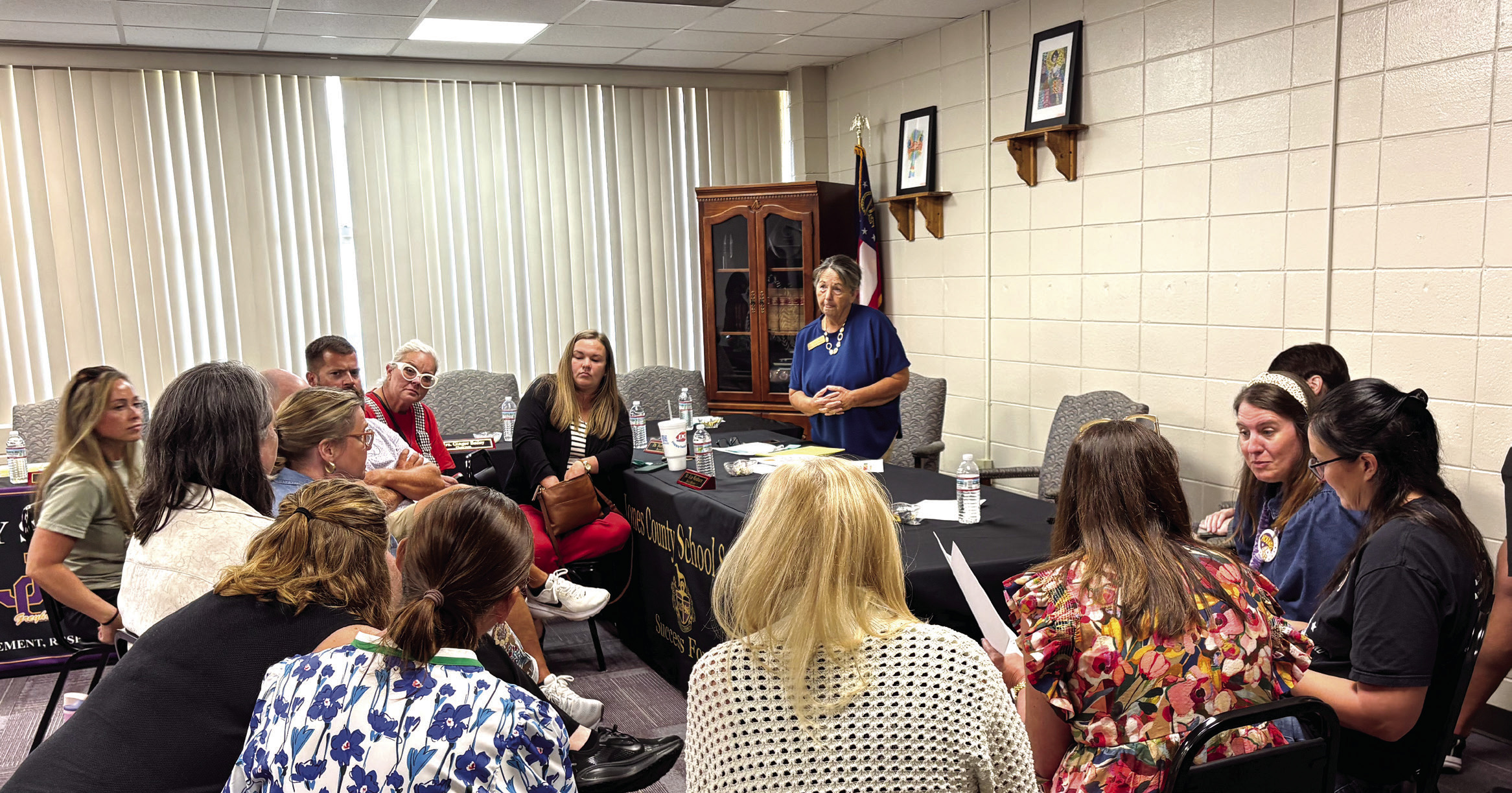 Board of Education member Dr. Nancy Nash (standing) leads one group discussion during the Sept. 14 work session. DEBBIE LURIE-SMITH/Staff