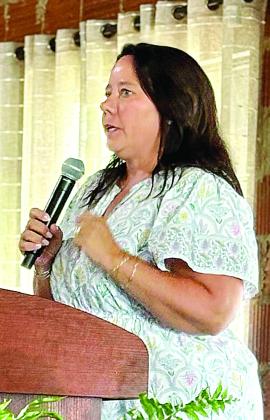 Jones County/Gray Chamber of Commerce Board Chairman Amber Ayers closes out the Aug. 13 State of Community meeting. DEBBIE LURIE-SMITH/ Staff