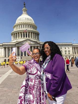 Jones County High School graduates Phyllis Kitchens Thurmond (Class of 1981), Chair of the Board of Directors for the Alzheimer’s Association Georgia Chapter, and Bonita J. Jenkins (Class of 1982), 2026 Augusta Walk to End Alzheimer’s Chair, pause for a photo on Capitol Hill during the Alzheimer’s Impact Movement (AIM) Advocacy Forum in Washington, D.C. CONTRIBUTED