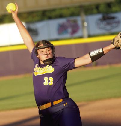 Jones County pitcher Kaleigh Scarborough rifles a pitch toward the plate in last week’s run-rule win against Warner Robins. BRAD HARRISON/Staff