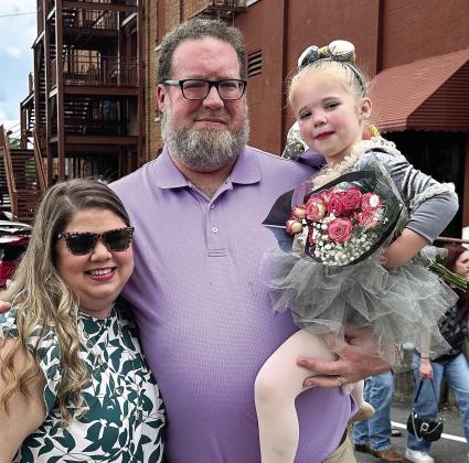 Natalie (l-r), Josh and Lola Lurie outside of the Macon Opera House after this year’s ballet recital. CONTRIBUTED