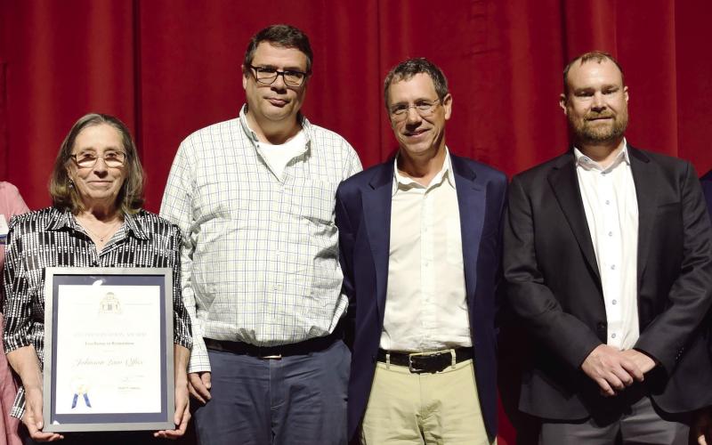 Old Clinton Historical Society President Earlene Hamilton (second from left) and member David Mitchell (to her right) accepted the award from Georgia Trust at their Spring Ramble in Marietta April 25. CONTRIBUTED