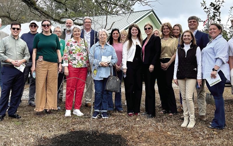 Joyce Conn is remembered with the Feb. 20 planting of a Redbud Tree as part of the celebration of Arbor Day. DEBBIE LURIE-SMITH/Staff