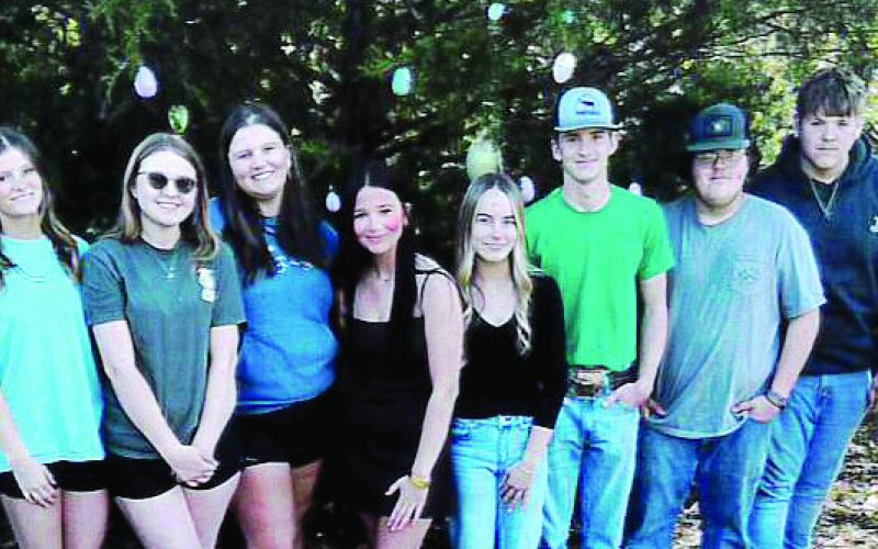 Many thanks to the Jones County High School FFA Club for their help at Round Oak Ancestors’ Memory Park. They helped with many chores; broadcasting 10-10-10, trimming, raking, decorating the Easter tree and other chores. Pictured are: Brexton Bradley, Harley Brinson, Aadrina Dispain, Katelyn Hatcher, Emma Herin, Kaiden Hoffman, Sophia Hudson, Nick Jackson and Liam Sheffield led by Justin Martin, JCHS Agriculture Teacher, who cut the grass. CONTRIBUTED