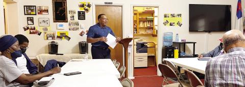 Darrell Stillings, executive director of WorkSource Georgia, speaks to Jones County group June 14 at St. Paul’s AME Church. DEBBIE LURIESMITH/Staff