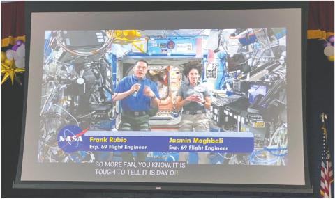 Astronauts Frank Rubio and Jasmin Maghbeli aboard the International Space Center answered questions during Sept. 7th Education Link with DFES students. DEBBIE LURIE-SMITH/Staff