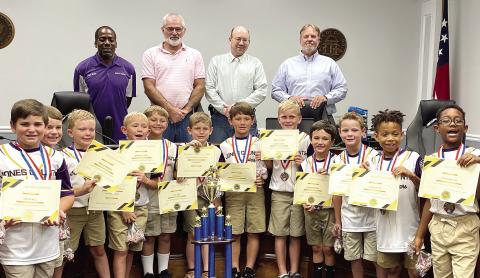 Georgia’s 7U Coach Pitch All-Star champions were in the house for the June 20 Jones County Board of Commissioners meeting to be recognized for bringing the state championship home. DEBBIE LURIESMITH/Staff