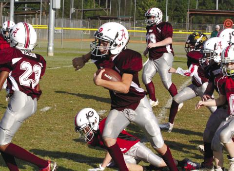 The sights and sounds of football among the youngest ages made its return to the Morris Bank Recreation Complex with Saturday’s opening ceremony followed by the first round of games to begin the season among four leagues – rookie, bantam, mite and junior. Photos by BRAD HARRISON/Staff