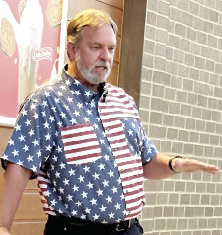 Sam Kitchens speaks at the Oct. 16 Pizza and Politics event hosted by the Jones County Republican Party. DEBBIE LURIE-SMITH/Staff
