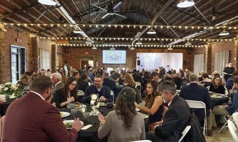 Members of the Jones County/Gray Chamber of Commerce fill Butler Hall in Gray to celebrate this year’s Chamber Member Association Award winners. DEBBIE LURIE-SMITH/Staff