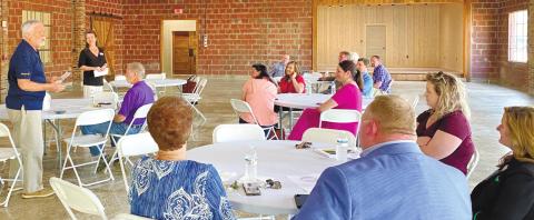 Gray Mayor Ed Barbee presents the city update at the April 21 One Jones meeting held at Butler Hall. DEBBIE LURIE-SMITH/Staff