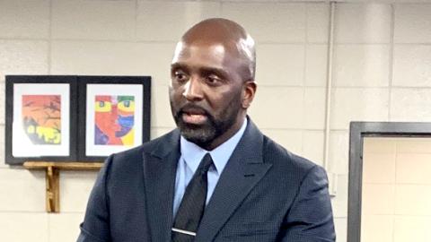 Dennis Woolfolk speaks to the Board of Education after being named the next principal of Jones County High School.