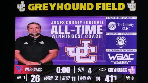 Post-game scoreboard celebrates Chastain's milestone.