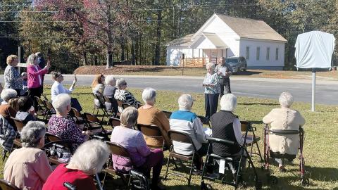 Plentitude Church member Melba Chapman speaks at the Nov. 24 unveiling of the historic marker placed at church. The marker was the 11th historic marker placed in the county by Jones County History and Heritage. 