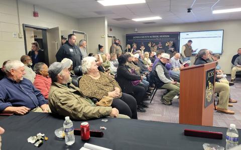 James Collins/Contributed There was standing room only for the public comments portion of a Jan. 23 called meeting of the Jones County Board of Education. 