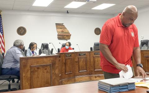 Jones County Chief Tax Appraiser Anthony George (right) during the November meeting of the Board of Tax Assessors.