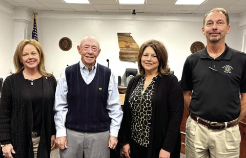 James Davis (second left) was appointed Interim chief appraiser at a March 10 called meeting of the Jones County Board of Tax Assessors. Davis has 50-plus years of experience in the field, including serving as chief appraiser in four counties and as a Georgia Department of Revenue training Instructor. Board members Leigh Stanford (l-r), Andrea Riley and Joe Rutledge are also pictured.