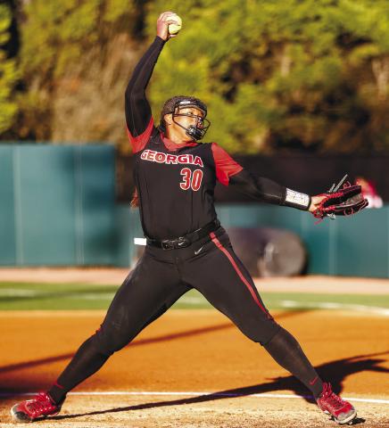 Georgia pitcher Destin Howard (30) during Georgia’s game against St. John's during the 20th annual Red &amp; Black Showcase at Jack Turner Stadium at Turner Sports Complex in Athens on Feb. 18. KAYLA RENIE/UGA Athletics