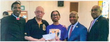 Javian Gibson was awarded the Gray Alpha Scholarship given by Donald Black. Javian will attend the College of Costal GA this fall. He plans to become a teacher of middle school students. Pictured are members program participants who are members of Middle GA graduate chapters of the Alpha Phi Alpha Fraternity, Inc. Rev. LeQuint Caswell, Donald Black, Javian Gibson, Dr. Rufus Johnson and Joseph Lindsey.