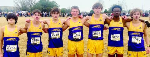 The Greyhounds pose during last weekend’s festivities at the Running Lane Championships. CONTRIBUTED