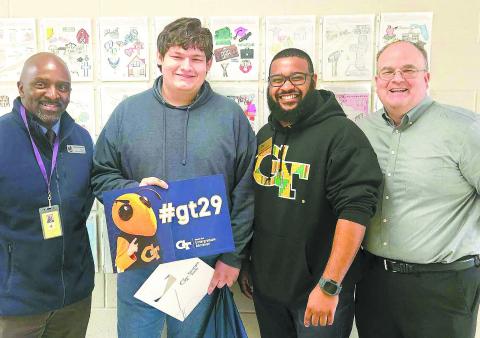 Representatives of Georgia Tech were at Jones County High School recently to award admission to Nicholas Woodson, son of Damon and Jennifer Woodson. Nicholas plans to major in engineering. CONTRIBUTED
