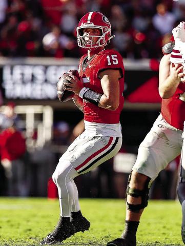 Quarterback Carson Beck went for a career-high 459 yards but also threw two picks. COURTESY OF UGA ATHLETICS