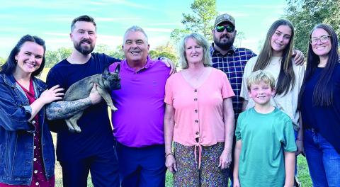 Easter 2025 (l-r): daughter-in-law Christina, Caleb, Chuck, Carla, Chaz, Charlie, Maeleigh, and daughter-in-law Jessica. CONTRIBUTED