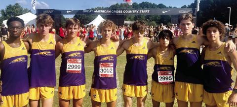 The Greyhounds pose after a second-place finish in their division at the Great American Cross Country Festival. CONTRIBUTED