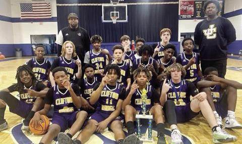 Clifton Ridge Middle School’s boys’ basketball team collected a first-place trophy over the holiday break, beating out multiple teams to win the Holiday Hoopfest Tournament held at Central Fellowship Christian Academy, going undefeated. CRMS plays Gray Station Middle at home Jan. 9. CONTRIBUTED