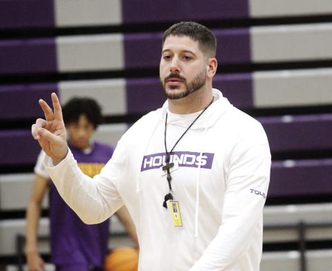 Greyhounds head coach Dylan Dupree gives instructions during Monday afternoon’s session in the JCHS Gymnasium BRAD HARRISON/Staff