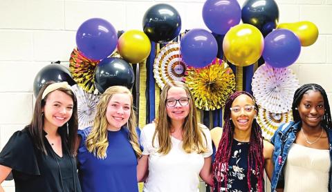 High school Gym Hounds Kennedie Dyer, Chloe Clark, Mary Michael Bunn, Kiersten Foreman, and Maleya Burden pose for a photo following the recent awards presentation. CONTRIBUTED