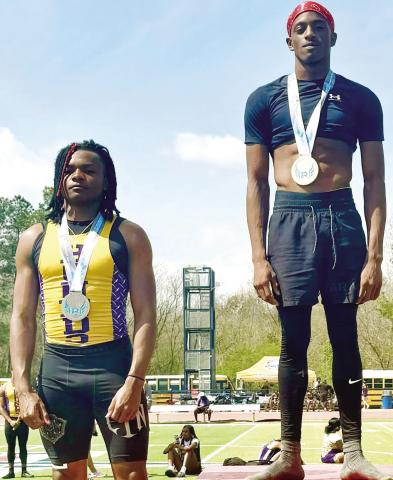 Tyler Stewart, left, and Zion Ragins are at the top of the heap in Georgia with two of the state’s fastest times 100-meter run times after last weekend’s showing at the Rollerson Relays. CONTRIBUTED