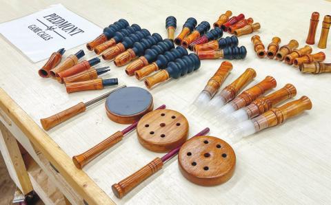 John Peterson Jr. creates custom game calls for his business, Piedmont Game Calls. ALAINA CLARKE/Staff