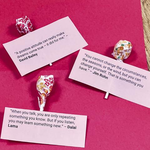 Suckers and quotes for students at Gray Station Middle School from the Junior Beta Club members. CONTRIBUTED