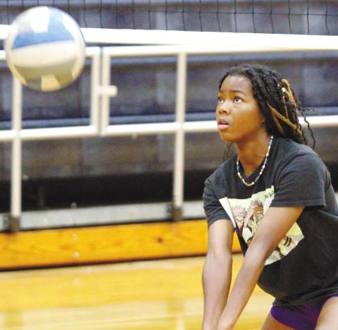 Fundamentals were among the focuses for the Volley Hounds as they took the court on Monday morning. BRAD HARRISON/Staff