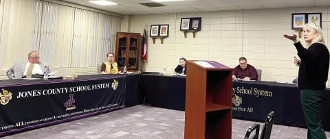 Literacy Specialist Kristen Beaver speaks to Board of Education members at a Jan. 4 workshop that focused on the curriculum in all Jones County schools. DEBBIE LURIE-SMITH/Staff