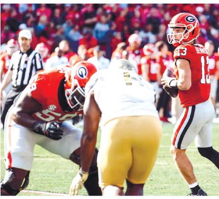 Georgia senior quarterback Stetson Bennett (13) did enough in his last appearance on Dooley Field to beat Georgia Tech last Saturday in Athens. HUNTER PEACOCK/Contributed