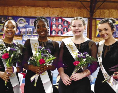 The Gym Hounds recognized their seniors prior to Saturday’s Greyhound Invitational. CONTRIBUTED