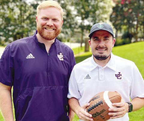 Kyle Sears (left) and Adam Green begin their _fth year broadcasting Jones County Greyhound Football games at 3:45 p.m. Saturday afternoon. DEBBIE LURIE-SMITH/Staff