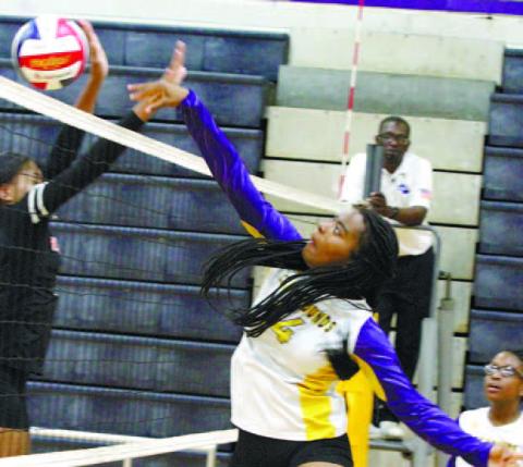 Madison Maxwell’s play near the net helped the Lady Hounds maintain their advantage against Rutland. BRAD HARRISON/Staff