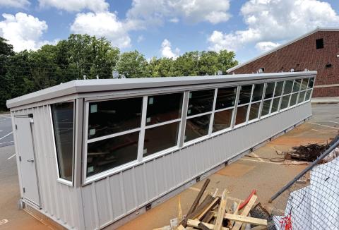 The new press box has arrived at Greyhound Field and will soon be placed overlooking the field with a view from atop the home stands. BRAD HARRISON/Staff