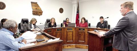 Attorney William Noland addresses the Jones County Board of Tax Assessors at their Feb. 6 meeting, the first for the board’s three new members. DEBBIE LURIE-SMITH/Staff