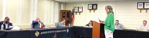 Board of Education CFO Tonya Merritt presents the 2022-23 draft budget to board members at a May 26 called meeting. DEBBIE LURIE-SMITH/Staff