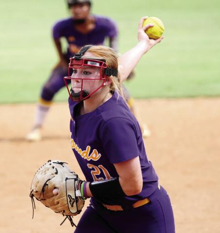 Ansley Pegg delivers a pitch during Saturday’s game at GCSU against North Oconee. BRAD HARRISON/Staff