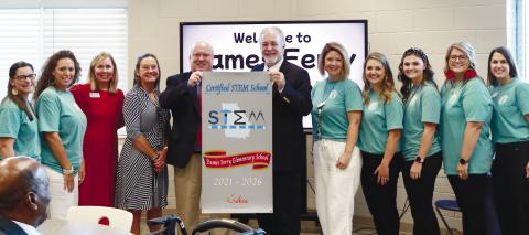 Dames Ferry teachers and staff with Superintendent Woods.