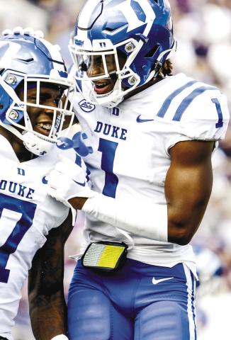 Jontavis Robertson (1) has contributed significantly as a receiver and kick returner for the Blue Devils. COURTESY OF DUKE ATHLETICS