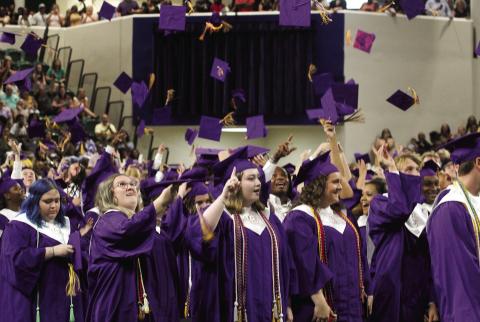 Jones County High School graduated 330 students May 21 at Georgia College’s Centennial Center in Milledgeville, ending with graduation caps being tossed into the air. SEE MORE PHOTOS >> PAGE B1 BRAD HARRISON/Staff