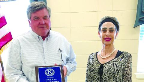 Scott Walston, owner of Gray Memorial Chapel, and his business were honored by the Jones County Club for his support of and contributions to the service club which have assisted the club in supporting projects and agencies in Jones County that benefit children. President Durrett Childs presented the plaque and thanked Scott for his service and financial support since he has been a member of Kiwanis. CONTRIBUTED