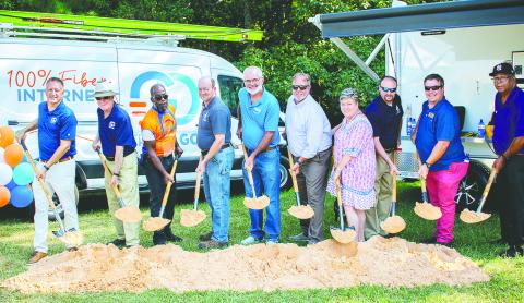 Jones County Commissioners and Tri-CoGo officials at the Aug. 24 groundbreaking ceremony for the expansion of high-speed fiber internet in unserved and underserved areas of Jones County. CONTRIBUTED